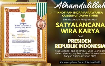 Produksi Padi Tertinggi Nasional, Gubernur Khofifah Terima Satyalancana Wira Karya