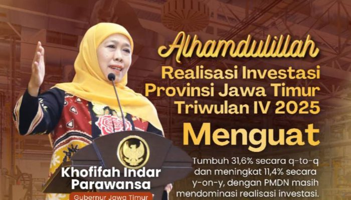 UMK Tumbuh Positif, Investasi Jawa Timur Sepanjang 2025 Sentuh Rp147,7 Triliun, Gubernur Khofifah: Bukti Kepercayaan Investor terhadap Stabilitas Daerah