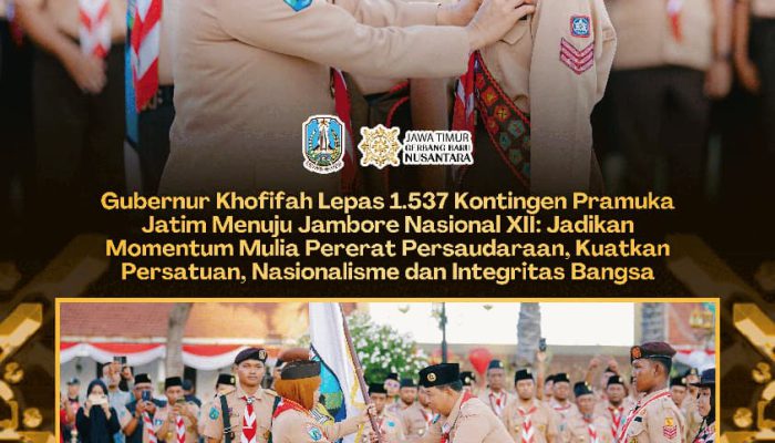 Lepas Kontingen Jamnas XII, Gubernur Khofifah Minta Pramuka Jatim Jadi Duta Terbaik Bumi Majapahit