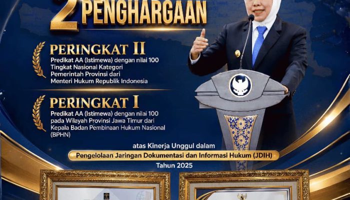 Kinerja JDIH Jatim Gemilang, Raih Peringkat II Nasional dengan Predikat AA dan Nilai Sempurna 100