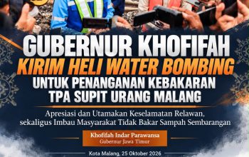Khofifah Tinjau Kebakaran TPA Supit Urang, 21 Ribu Liter Air Dikerahkan Lewat Water Bombing