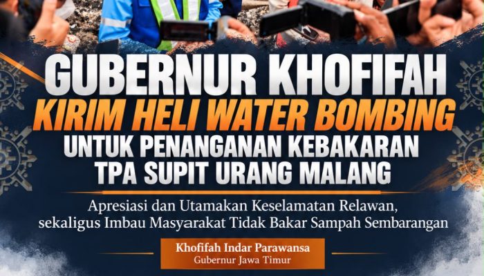 Khofifah Tinjau Kebakaran TPA Supit Urang, 21 Ribu Liter Air Dikerahkan Lewat Water Bombing