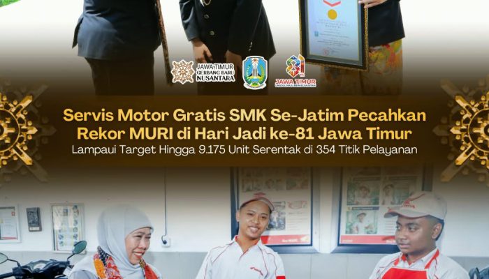 Lampaui Target 1.075 Unit, Servis Motor Gratis SMK Jatim Resmi Catat Rekor MURI